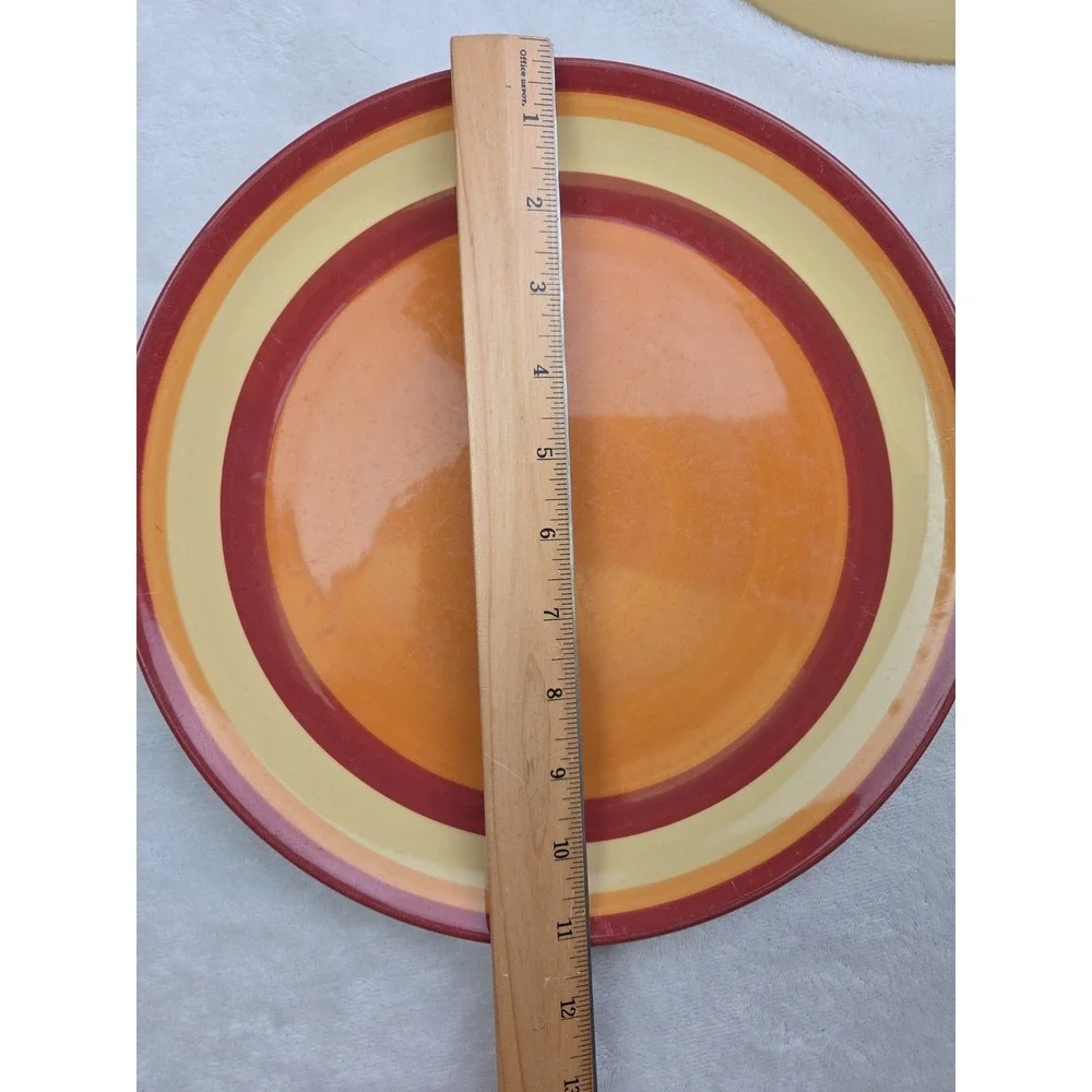 3 Gail Pittman Siena Banded Stripes Dinner Plates Southern‎ Living At Home Rust